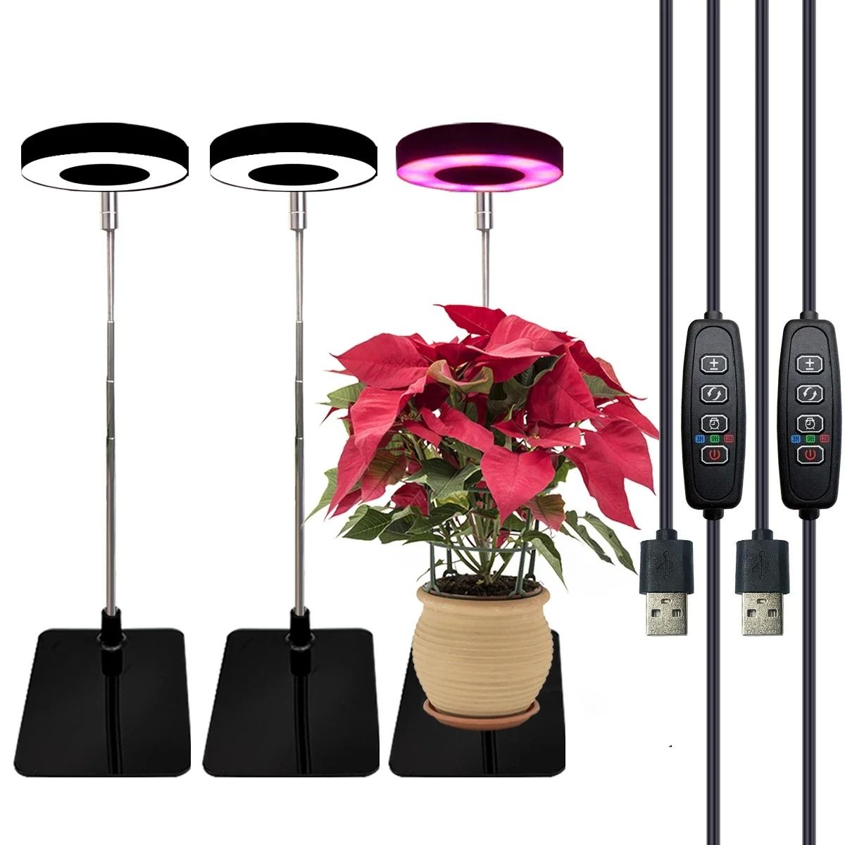 Adjustable Full Spectrum LED Plant Growth Light with Three Color Modes and Dimmable Stand