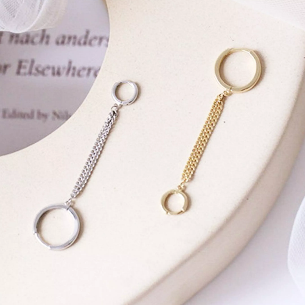 Double Piercing Earring Chain with Small Hoops