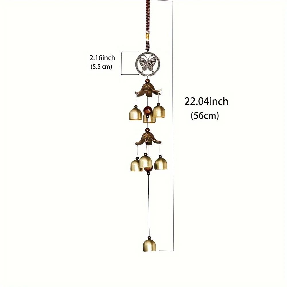 Double Metal Bell Wind Chime Brass Color Hanging Decor for Garden Patio and Home