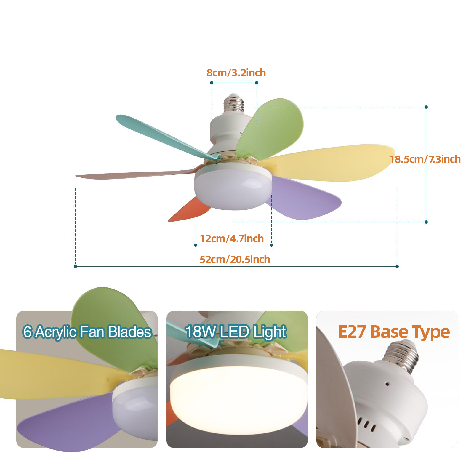 LED Ceiling Fan Light with Remote Control Screw Fan Light with Socket