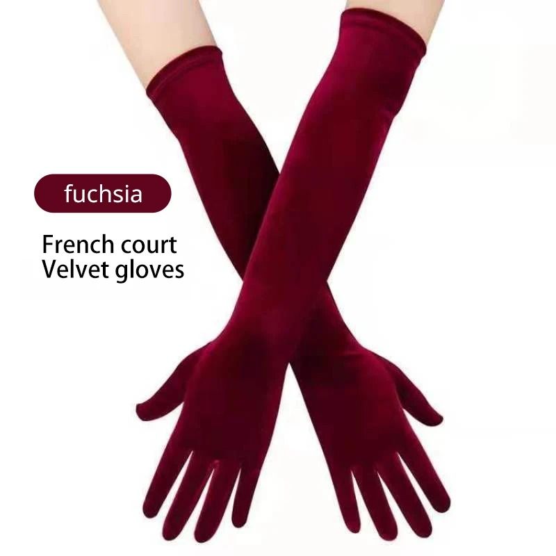 Long Velvet Opera Gloves Elegant Evening Dress Gloves for Women