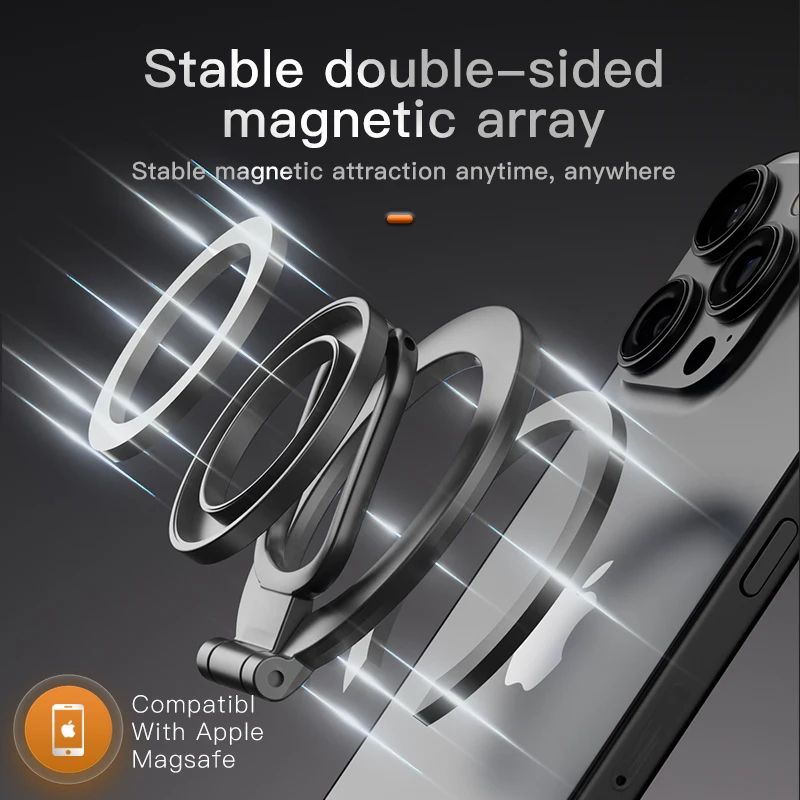 Double-Sided MagSafe Phone Grip Stand – Foldable 360° Rotating Magnetic Ring Holder