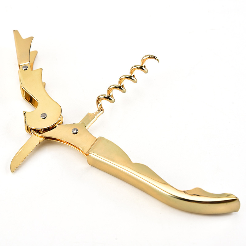 Gold Plated Corkscrew Waiter's Wine Key Bottle Opener Double Hinge Bar Tool for Home & Office Use