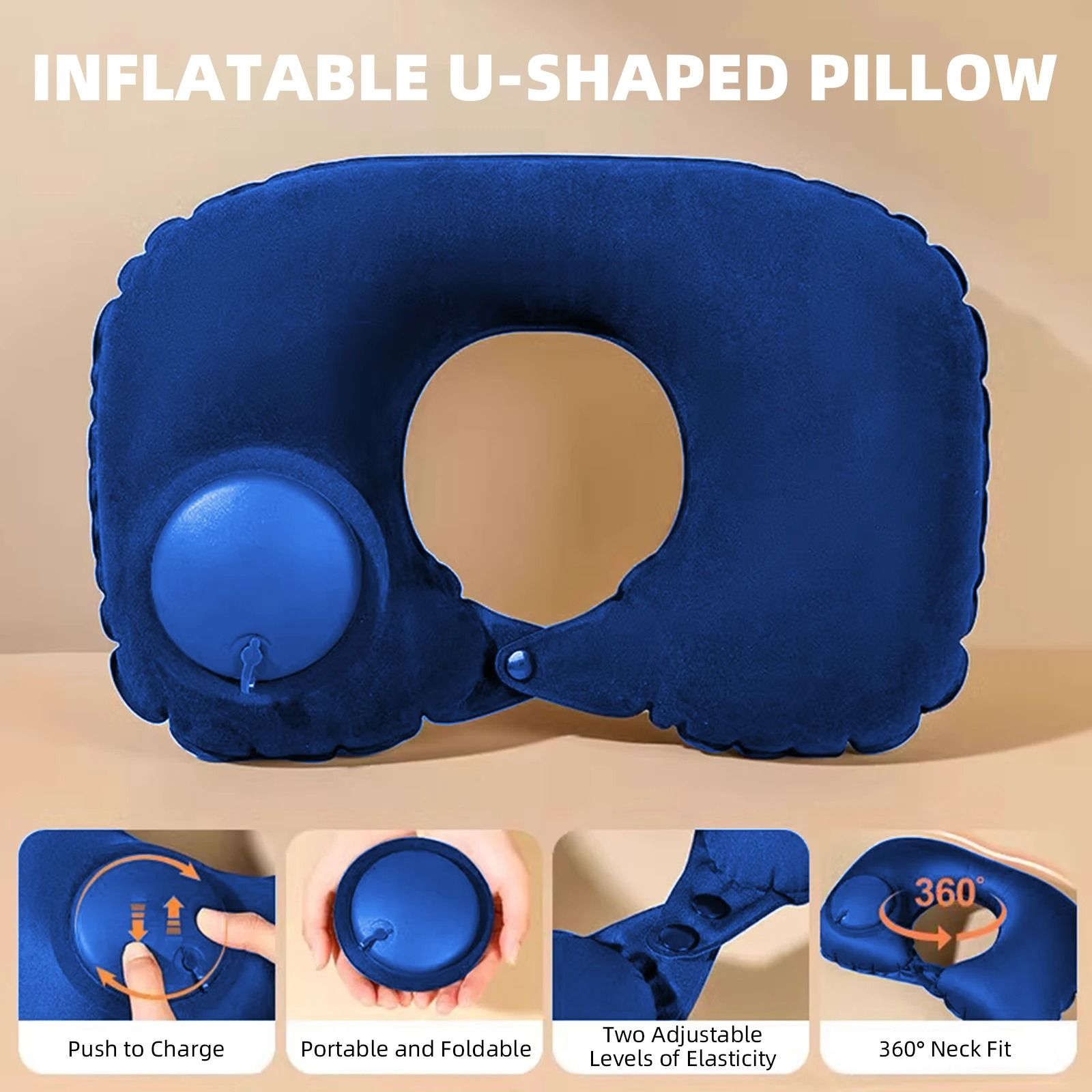 Inflatable U Shaped Travel Neck Pillow Soft Flocking Material