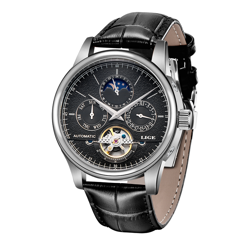 Automatic Mechanical Watch for Men, Tourbillon Clock, Waterproof Military Wristwatch, Leather Strap Durable Watch