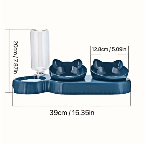 ErgoFeed 3 in 1 Pet Bowl – Tilted Cat Bowl Set with Gravity Water Feeder