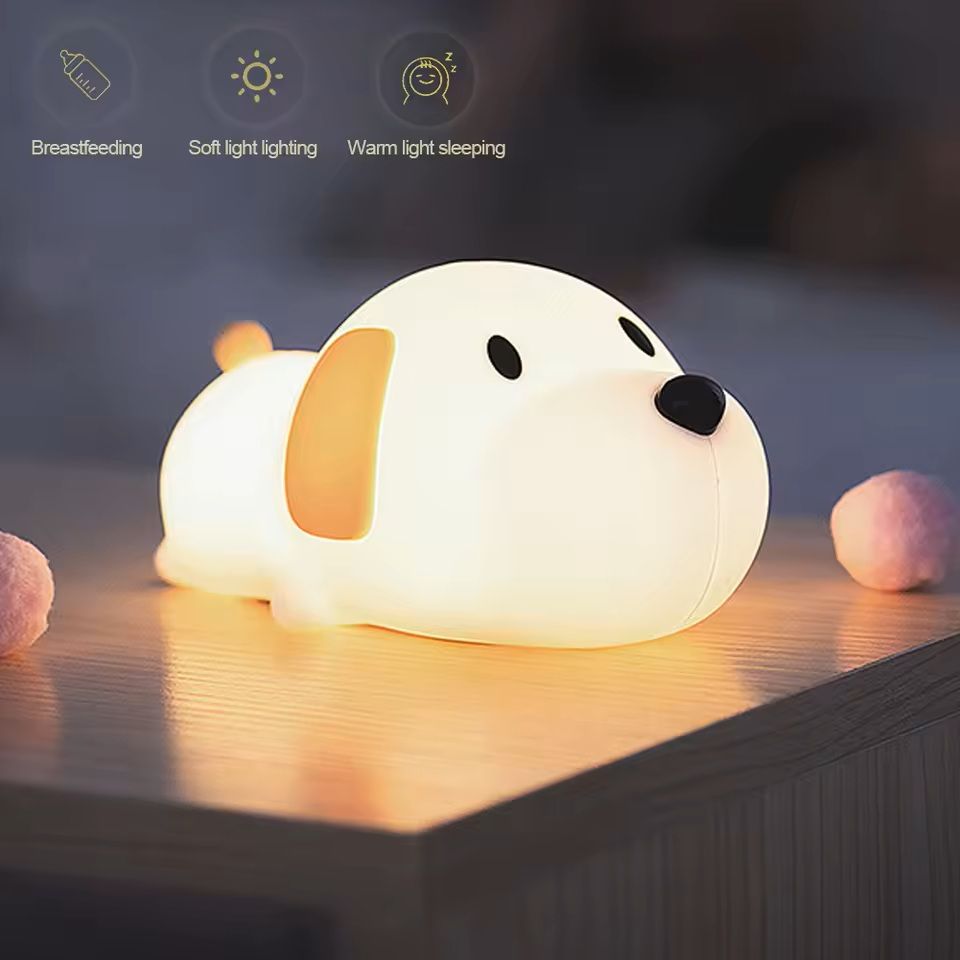 Silicone Puppy LED Night Light Touch Sensor Rechargeable Bedside Lamp