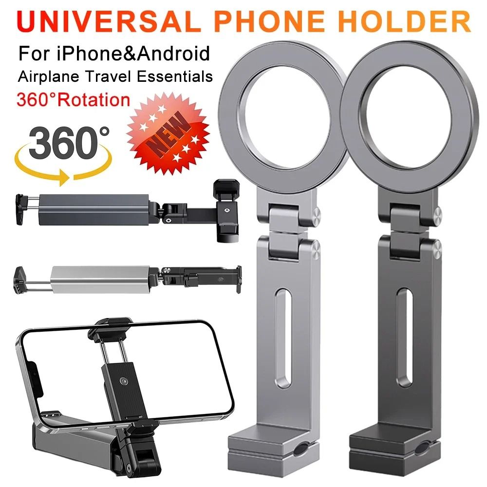 Universal Magnetic Travel Phone Holder – Flexible 360-Degree Rotation Mount – Hands-Free Airplane & Desktop Interaction