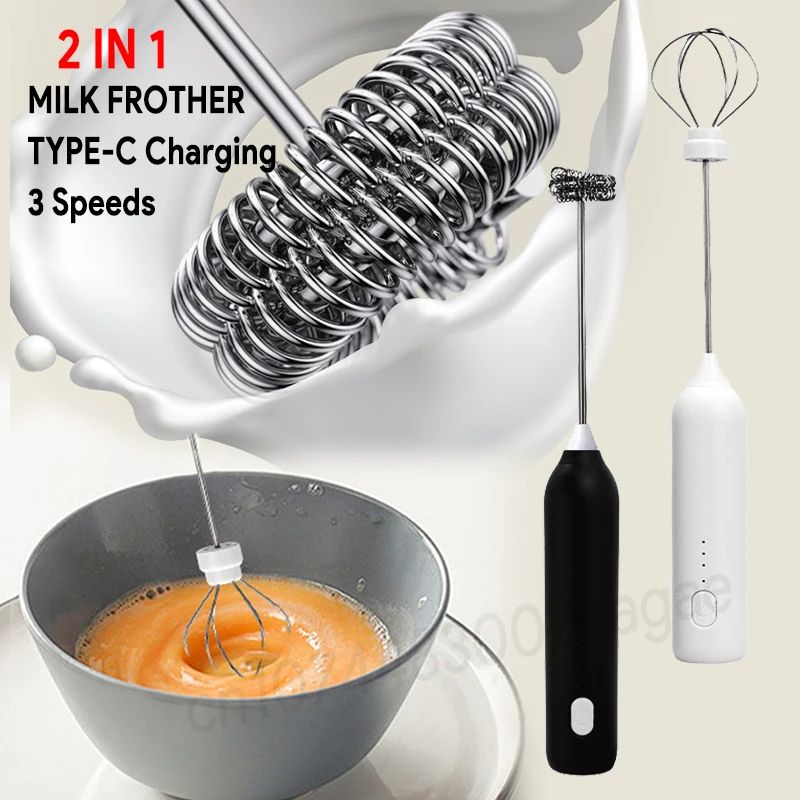 Rechargeable 3-Speed Electric Milk Frother & Egg Beater – Handheld Coffee Foam Maker