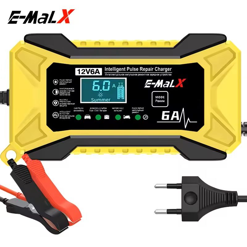 12V 6A Smart Pulse Repair Car Battery Charger – Fast Charging for LiFePO4, AGM, GEL & Lead-Acid Batteries
