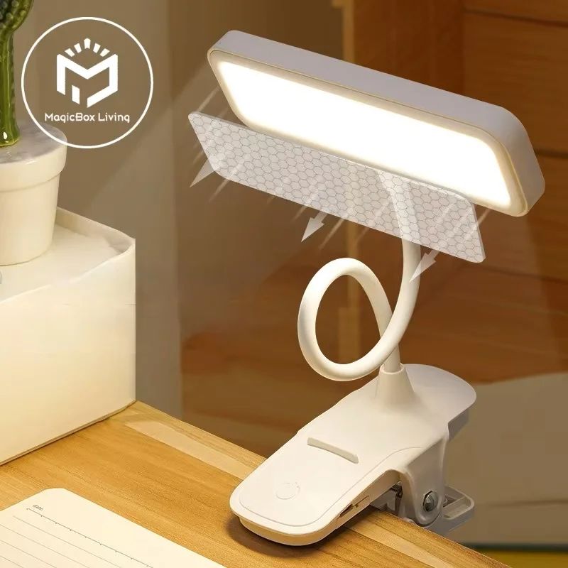 USB Rechargeable LED Clip Desk Lamp Flexible Reading Light