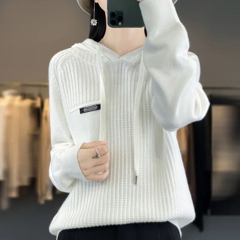 Korean Style Loose Fit Knitted Hoodie Women – Cozy Spring to Winter Pullover