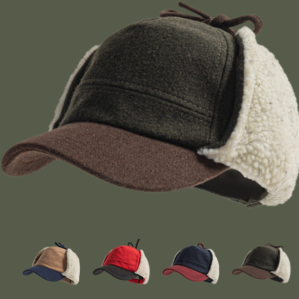 Retro Woolen Color Matching Bomber Hat, Japanese Trend Peaked Cap, Thermal Ear Protection for Men and Women