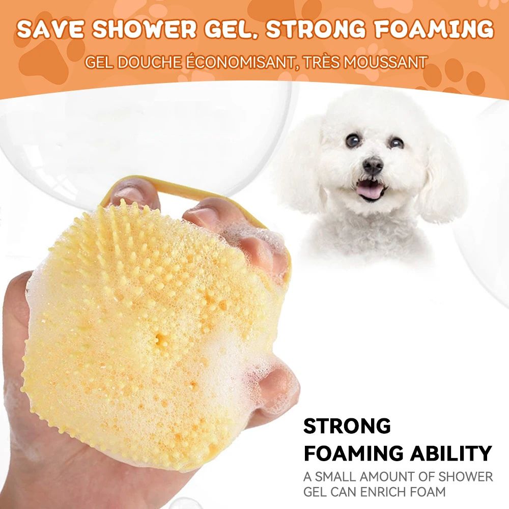 Silicone Dog Bathing Brush with Shampoo Dispenser – Soft Pet Massage Grooming Tool
