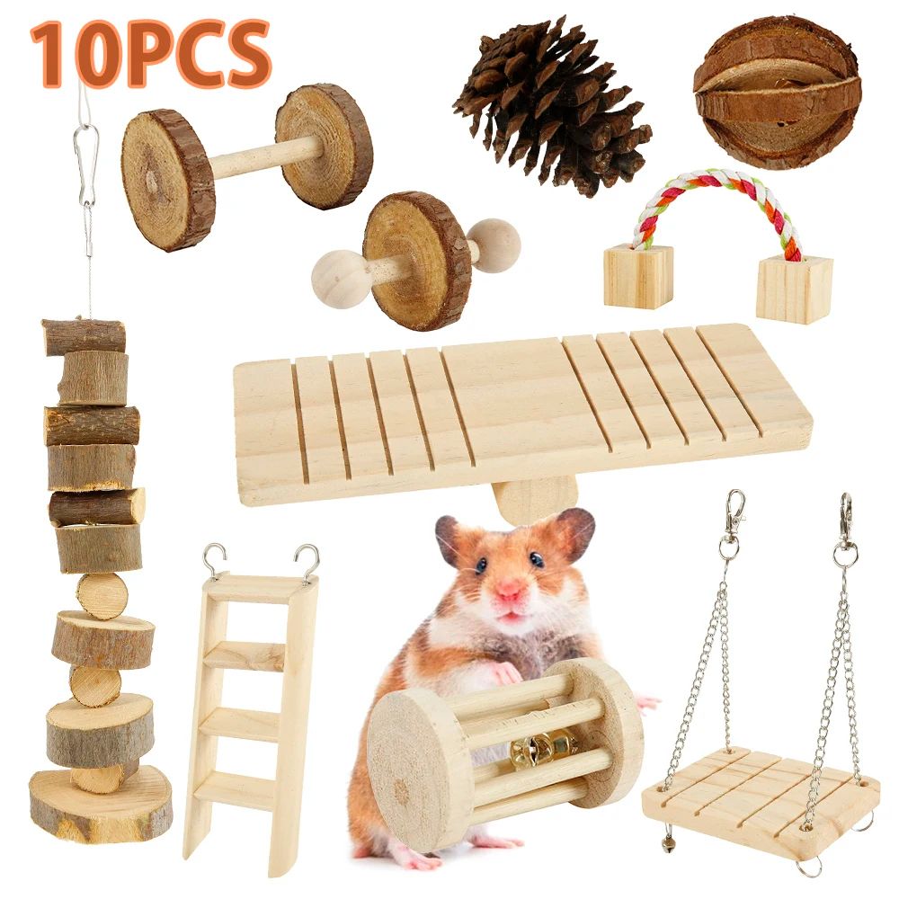Natural Wooden Small Pet Chew Toy Set