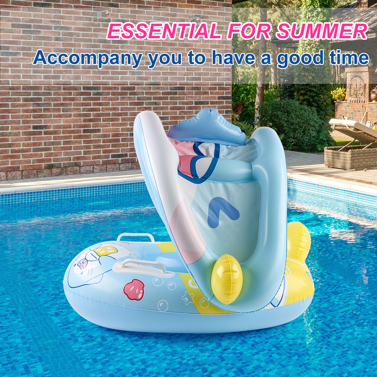 Baby Pool Float with Canopy Safe Infant Swim Ring Seat for Toddlers Summer Water Fun