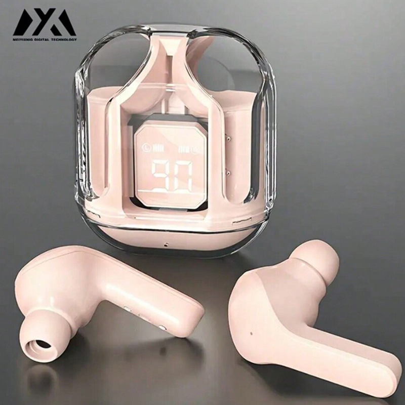 Air31 Wireless Headphones LED Power Display, Crystal Earphones with Mic, 200mAh Charging Case, Stereo Audio