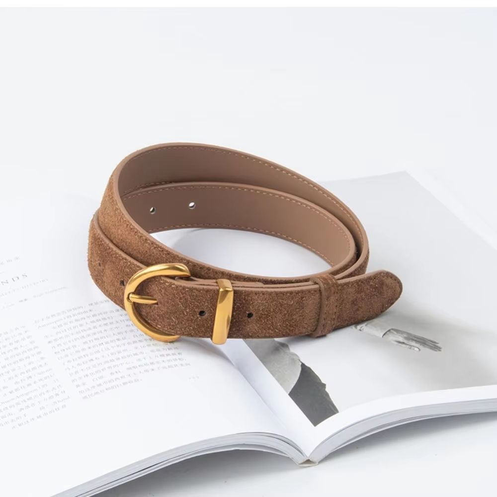 Genuine Leather Suede Women's Belt with Alloy Pin Buckle Retro Luxury Design