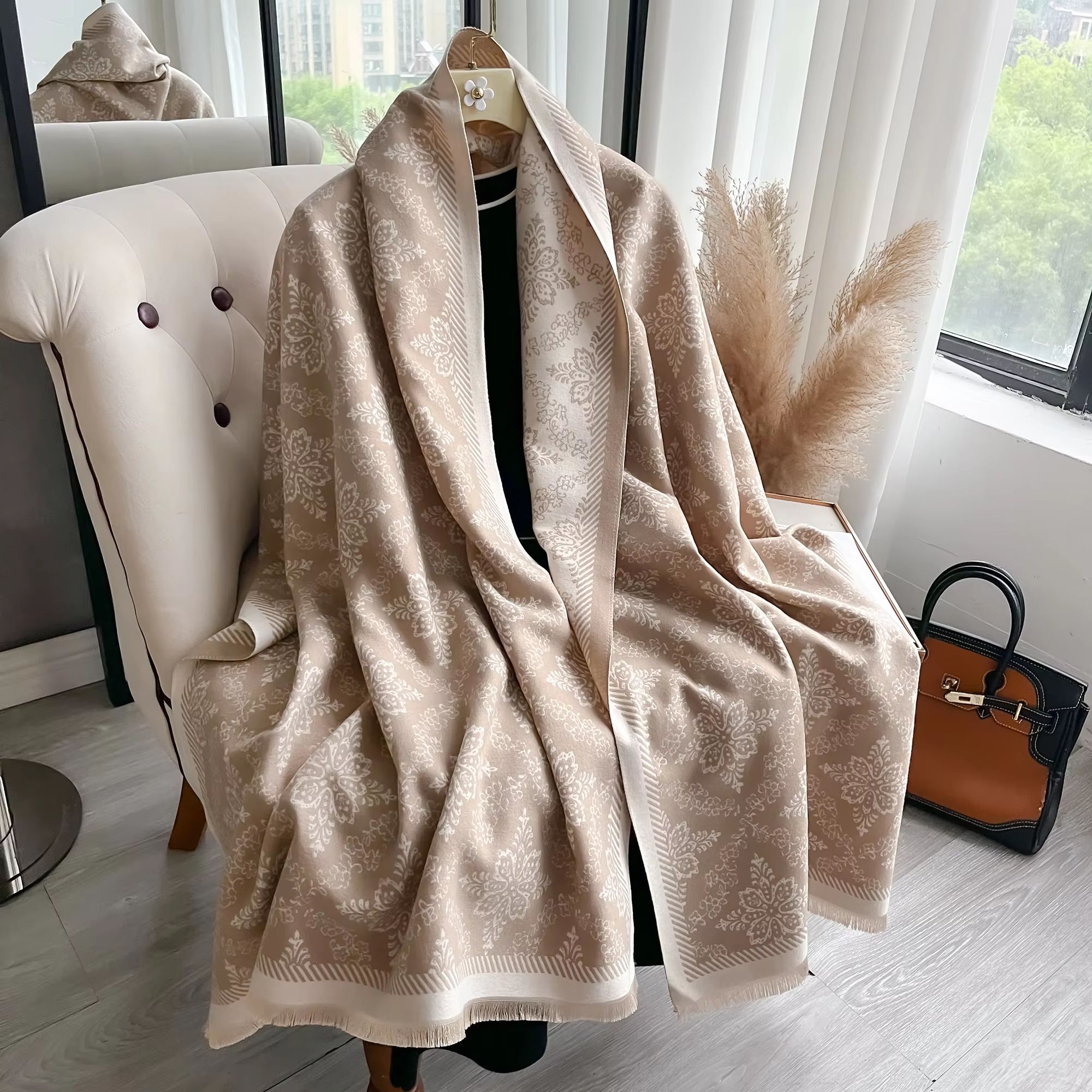 Reversible Ethnic Style Warm Pashmina Shawl Cashmere Feel Scarf Wrap