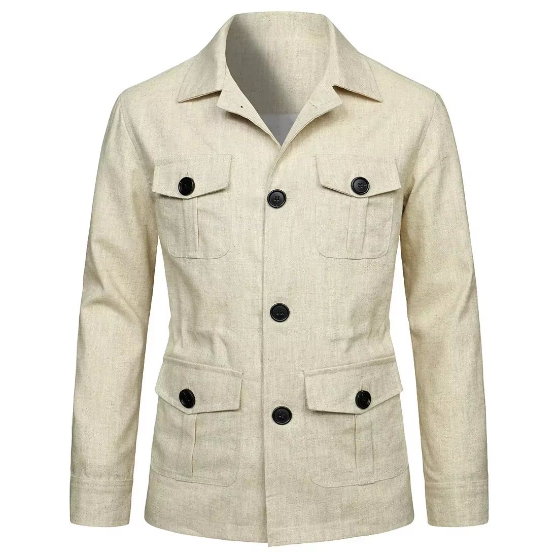 Retro Men's Linen Safari Jacket – Classic British Style Safari Jacket with Multi-Pocket Utility Design