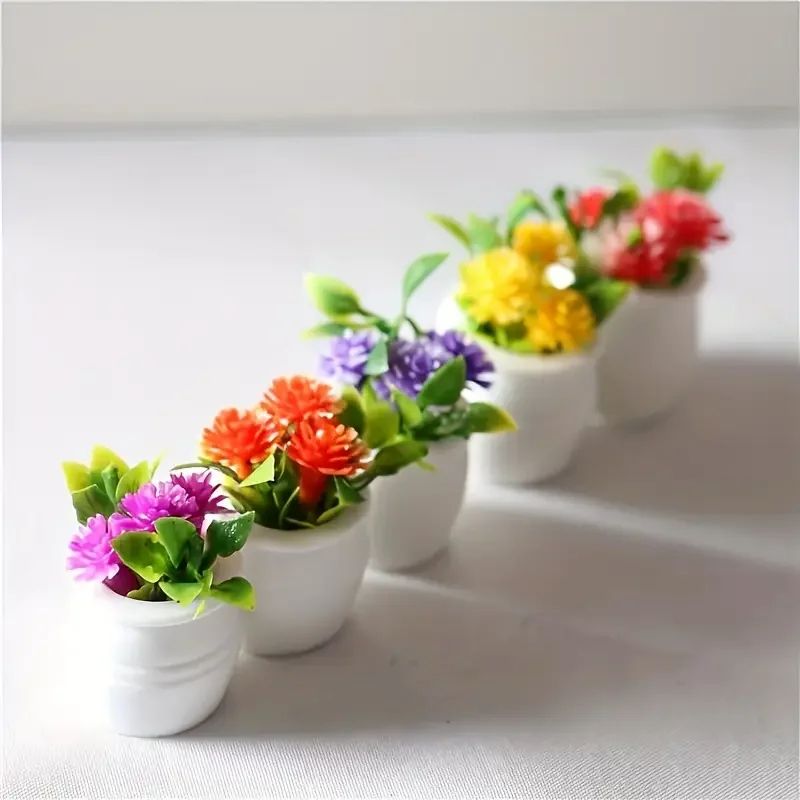 Mini Artificial Flower Pots Set Colorful Decorative Plants for Desk Car and Home