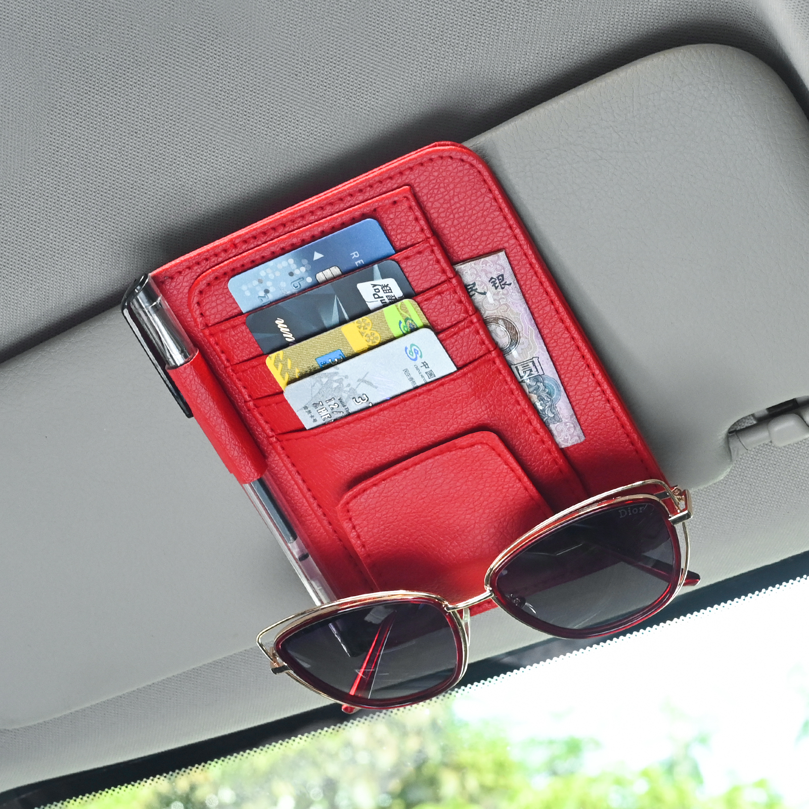 Multi-Pocket Car Sun Visor Organizer Storage Sunglasses Holder Business Card Management Auto Interior