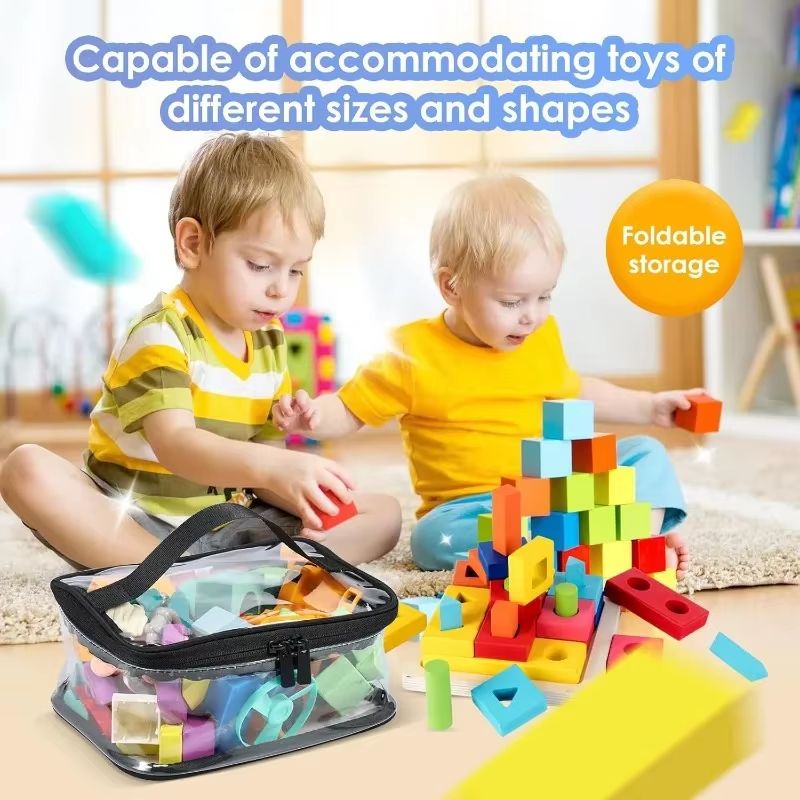 Transparent PVC Toy Organizer Bag Large Building Block Storage Bag with Handle for Puzzles, Toys & Travel Organization