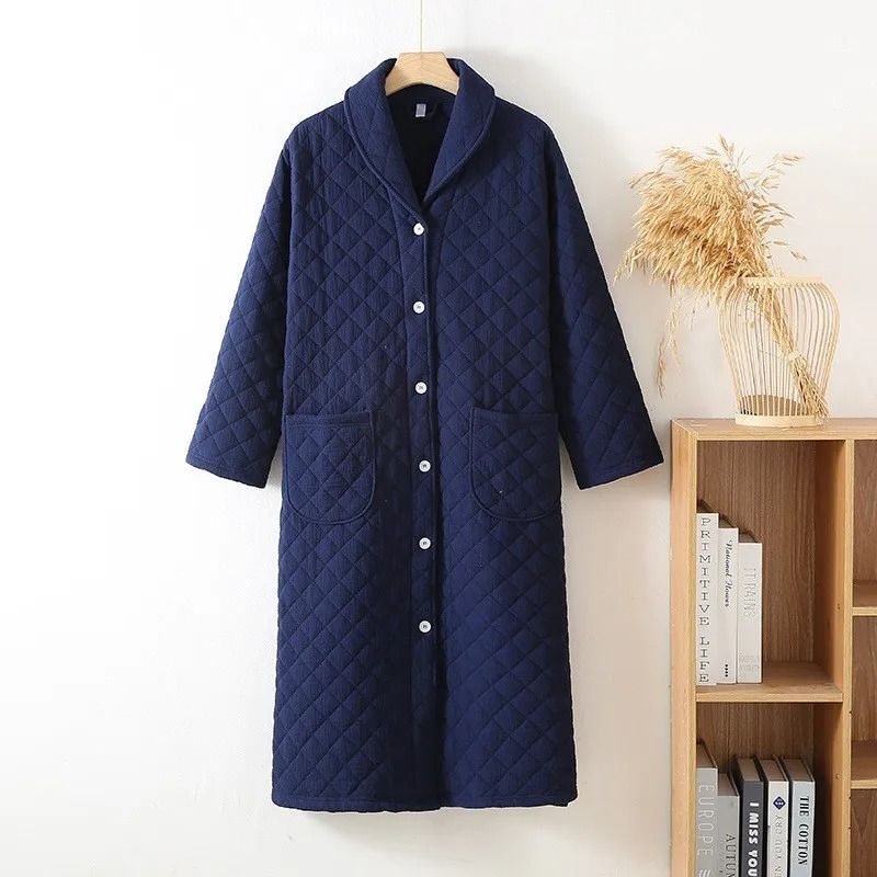 Winter Cotton Padded Dressing Gown Long Sleeve Warm Womens Home Robe
