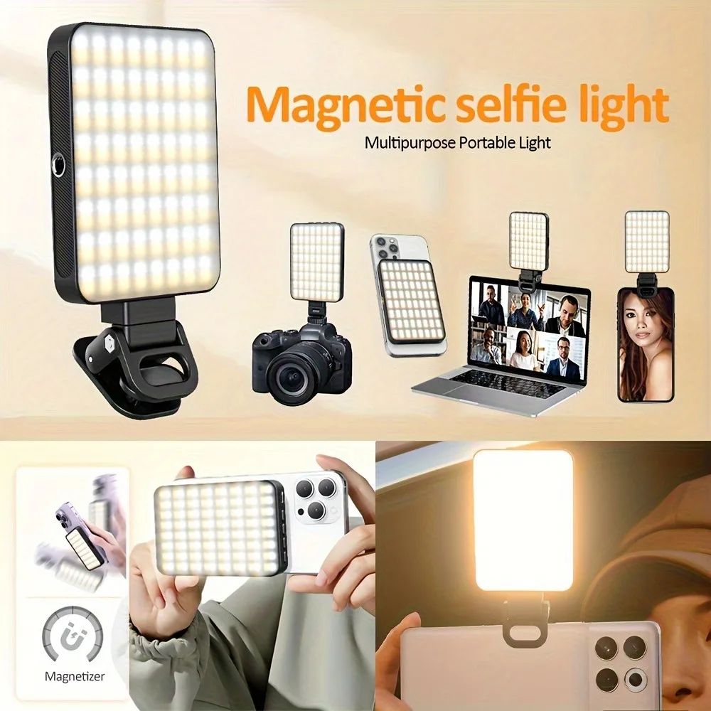Magnetic LED Fill Light with Clip – 3000mAh Rechargeable Selfie & Video Conference Light