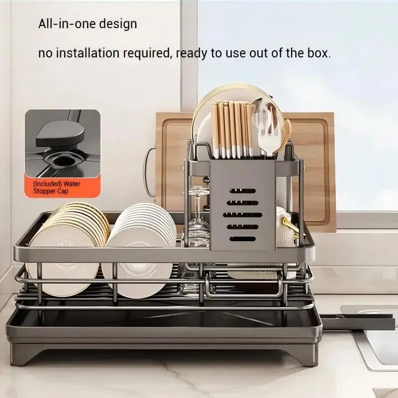 Adjustable Over Sink Dish Drying Rack Stainless Steel Kitchen Organizer