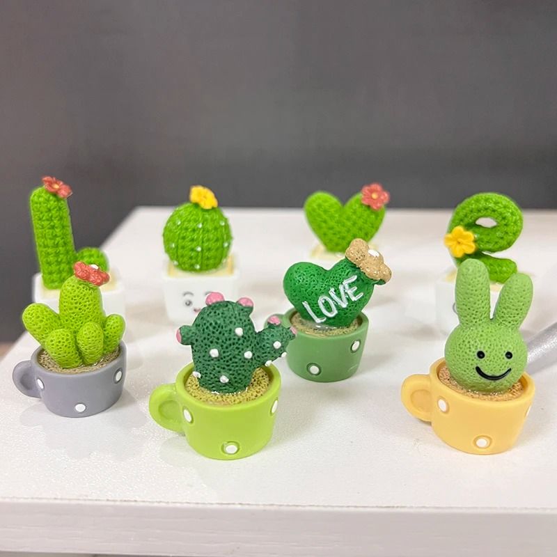 4-Piece Miniature Resin Succulent Set | Faux Cactus Bonsai for Car & Office Decor