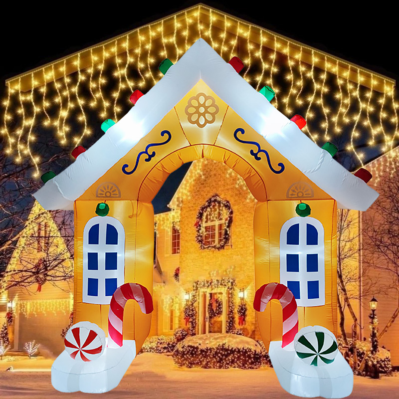 Inflatable Toys Christmas Decorations, House Archway LED Lights, Model Ornament Xmas Party Decor Outdoor Display Gift