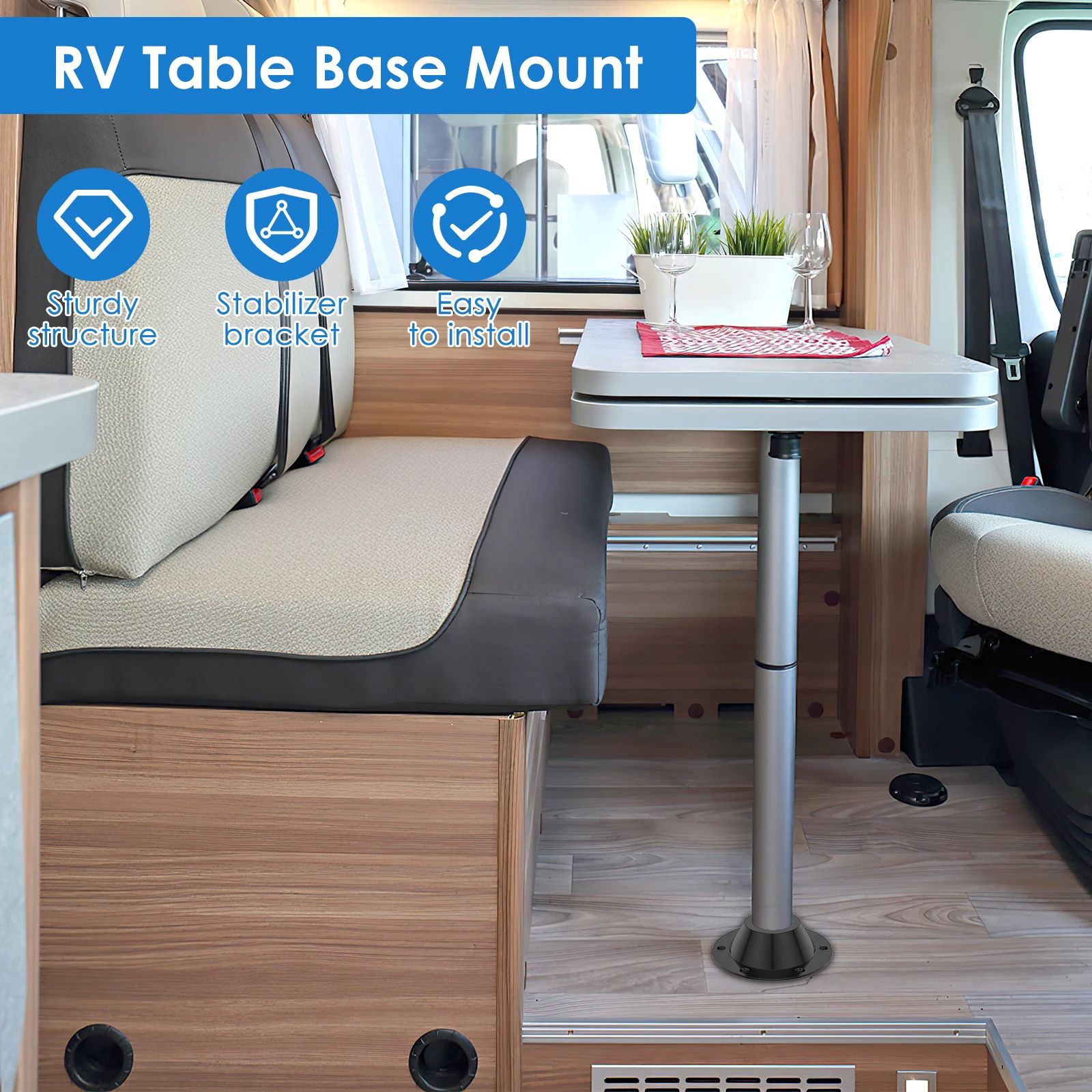 Aluminum RV Table Base Mount Set Heavy Duty Floor Pedestal Brackets for Boats and Campers