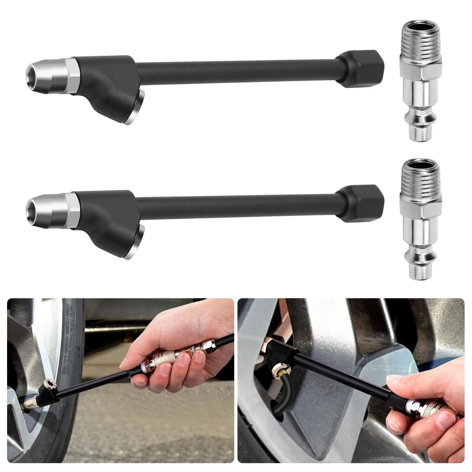 Tire Inflator Chucks, Dual Head Air Chuck Set with Quick Plug, NPT for Car, RV, Truck, Bike