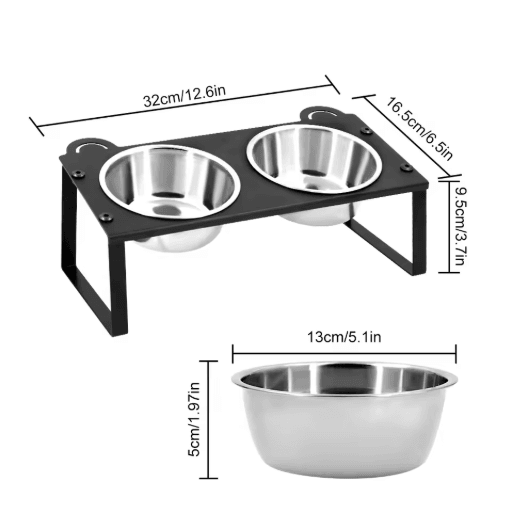 15° Tilted Elevated Cat Feeder with Double Stainless Steel Cat Bowls & Cute Metal Stand