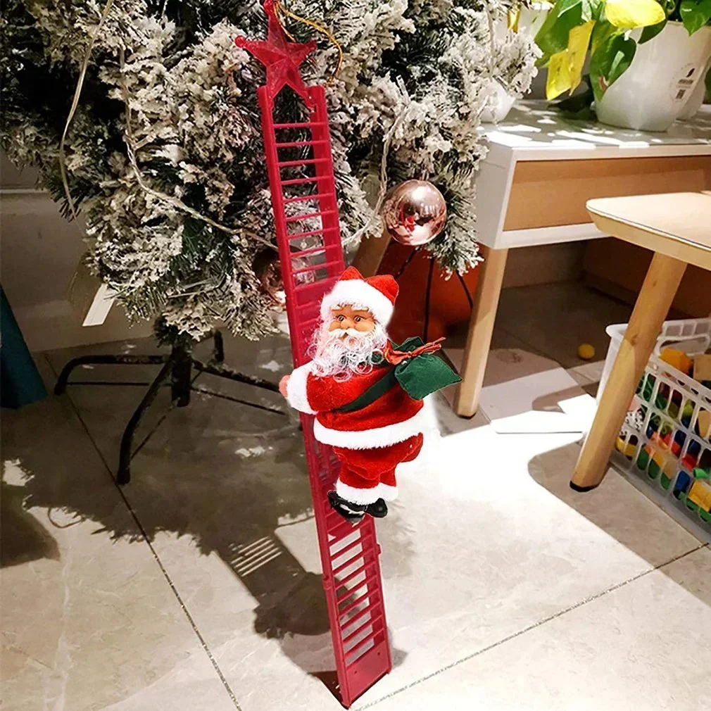Christmas Ornament Decoration for Home, Electric Climbing Ladder Santa Claus Music Doll, Hanging Tree Decor, Festive