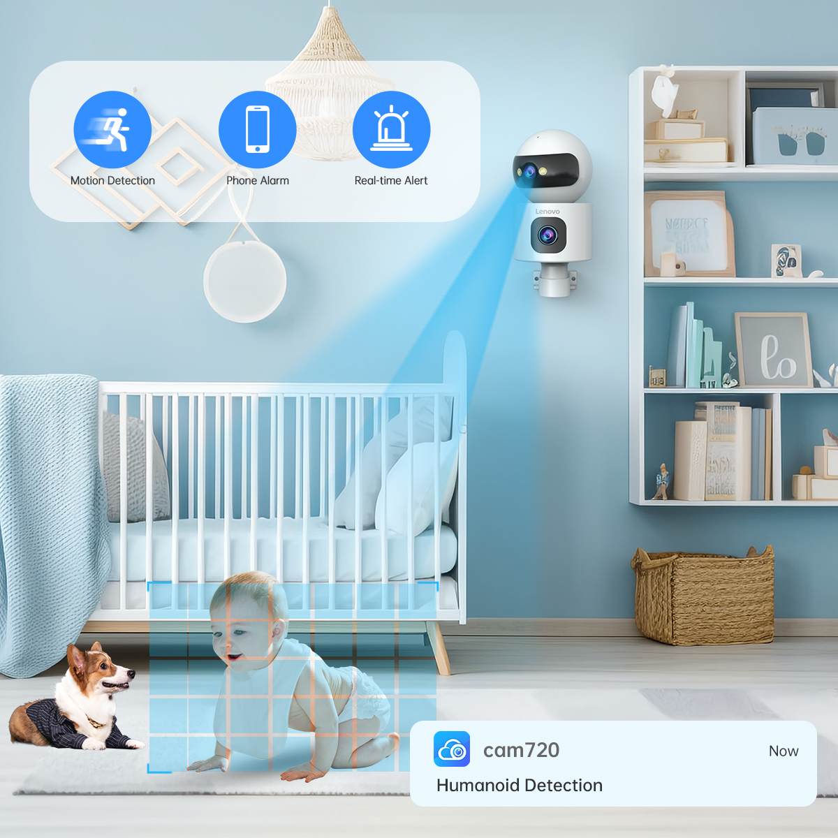 Wireless IP Camera, Dual Lens, WiFi, Auto Tracking CCTV Camera, Smart Home Security, Baby Monitor Surveillance