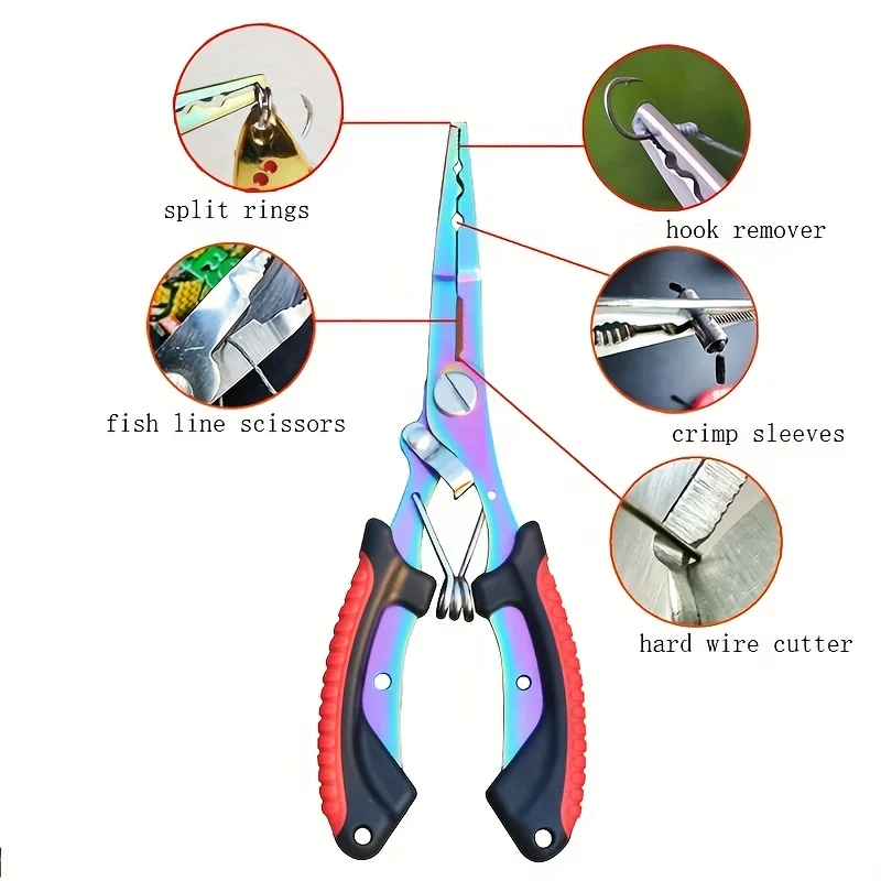 Multifunctional Fishing Pliers Gripper with Colored Titanium Coating, Portable Stainless Steel Hook Cutter