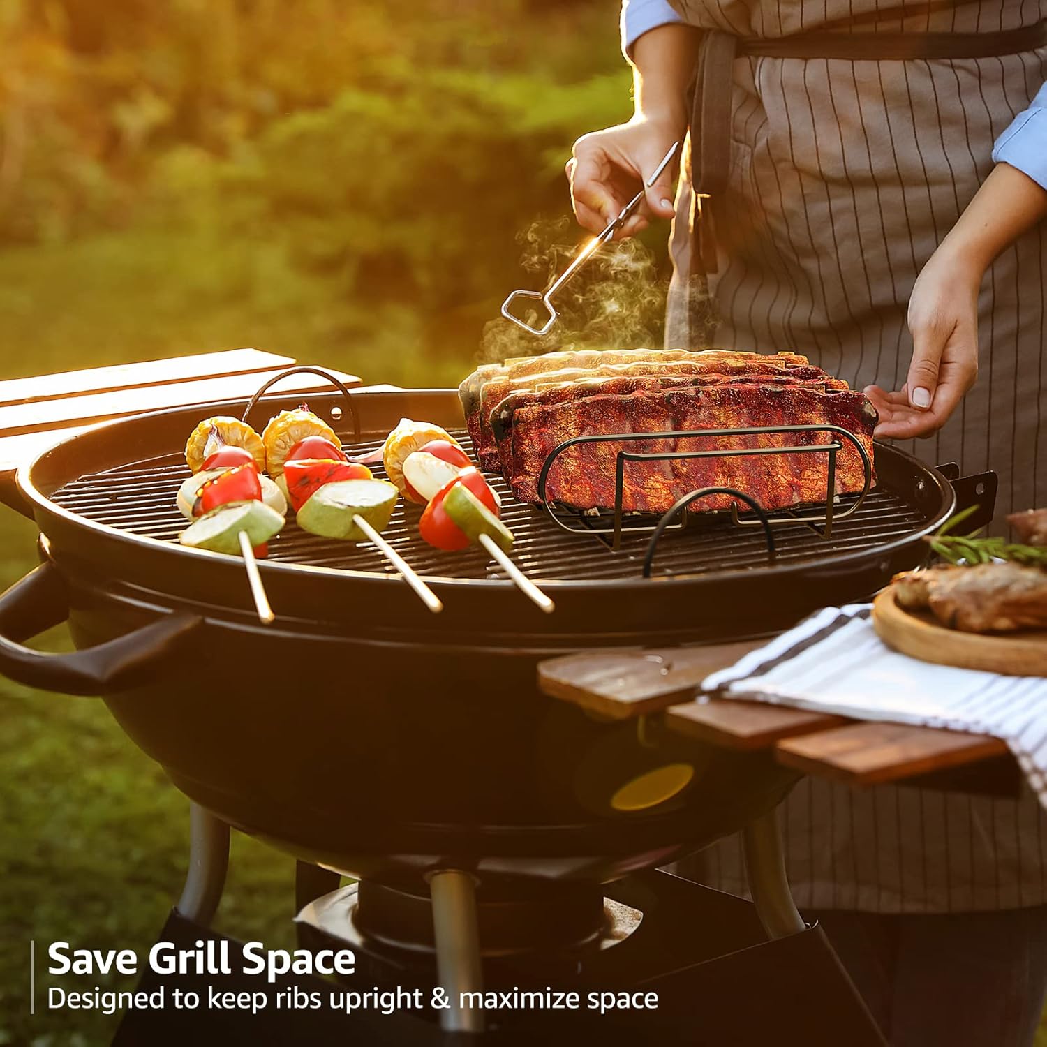 Non-Stick BBQ Rib Racks Steel Roasting Grilling Stand For Gas Grill Holds Rib Rack Barbecue Meat Roasting