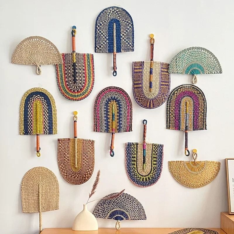 Nordic Hand-Woven Seaweed Wall Fan | Boho Natural Grass Hanging Pendant | Rustic Coastal Living Room Wall Art