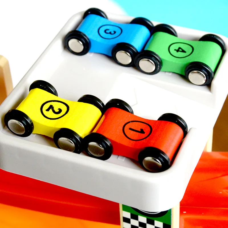 Wooden Gliding Car Toy Ramp Set for Kids - Colorful Mini Cars & Track Replacement