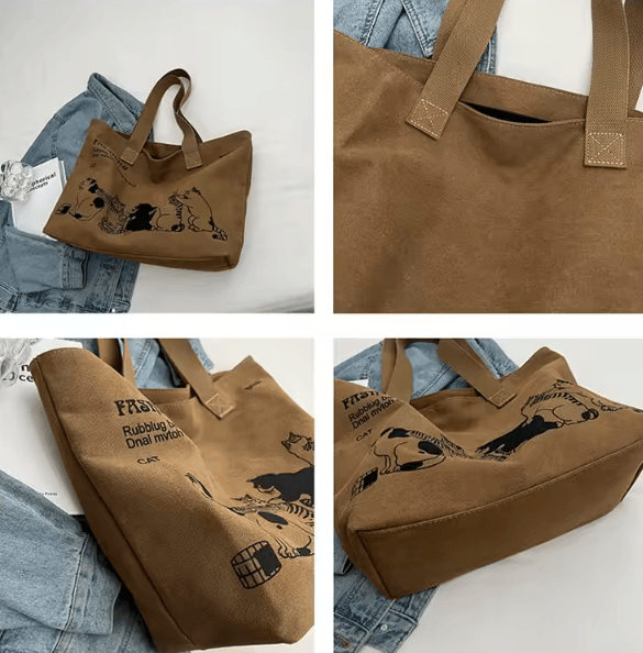 Womens Canvas Tote Bag Spacious Durable Shoulder Handbag with Zipper Closure