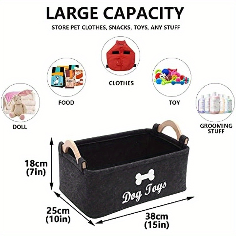 Felt Pet Toy Storage Box, Dog Toy Organizer Basket for Toys, Blankets & Leashes, Durable & Stylish Home Decor