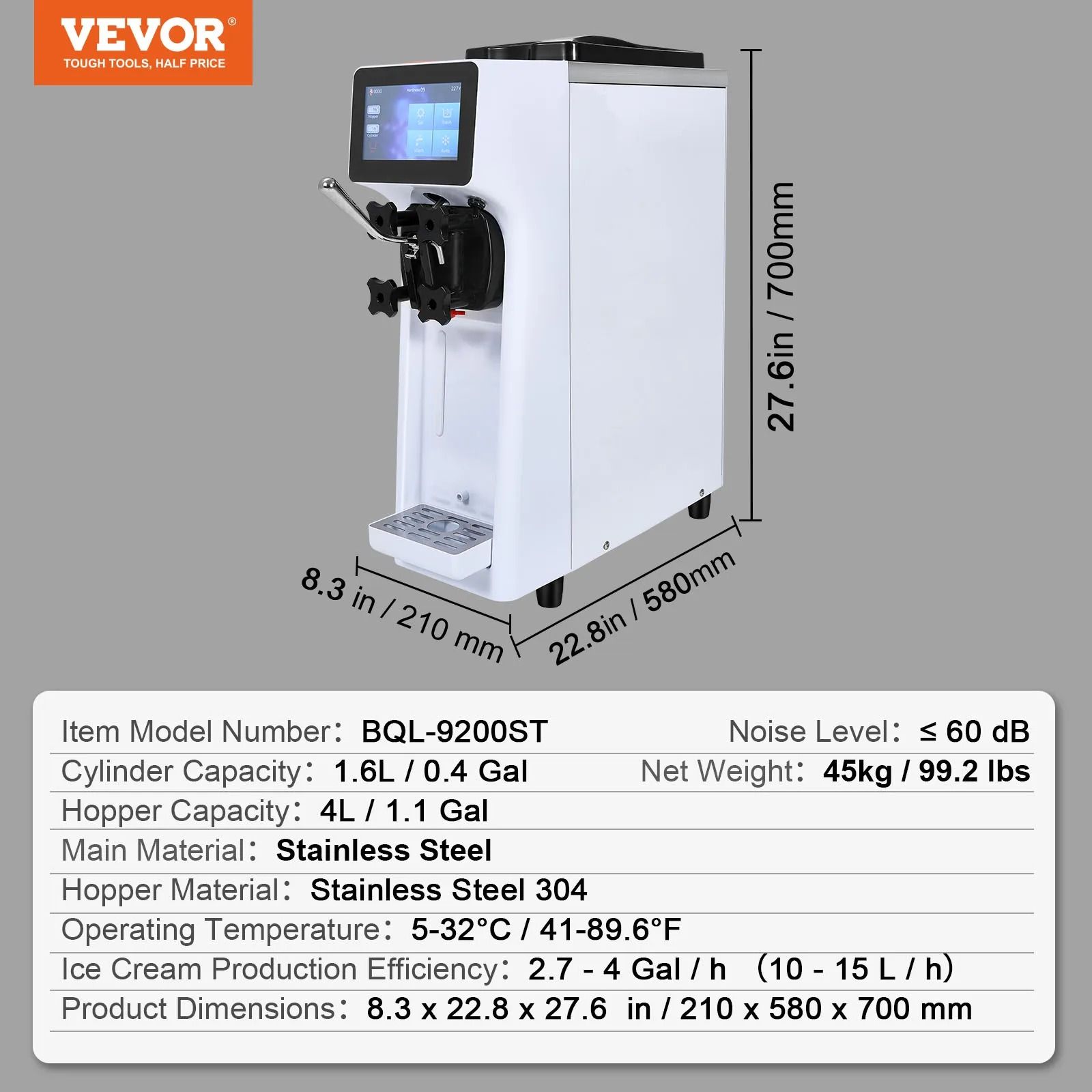 Commercial Soft Serve Ice Cream Machine with Touch Screen Auto Clean and Pre Cooling