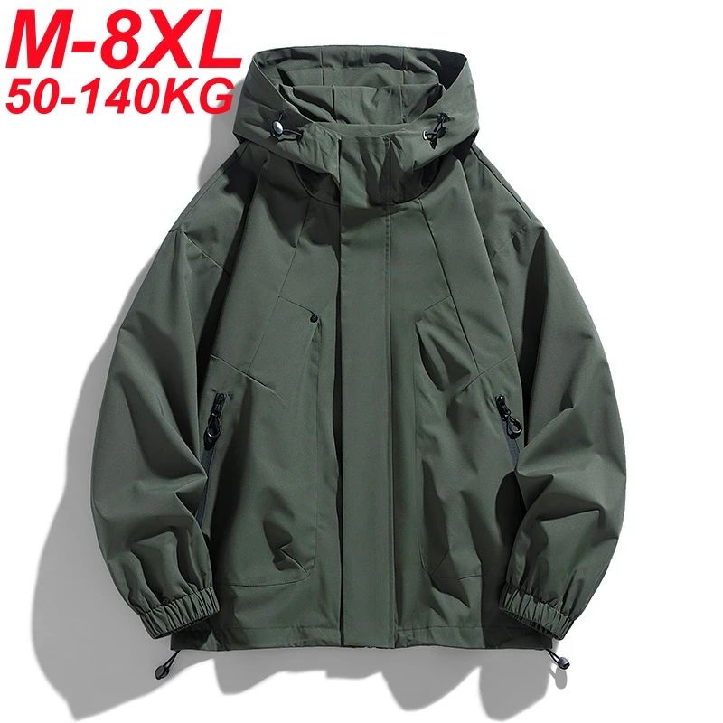 Mens Oversized Hooded Windbreaker Waterproof Trench Jacket 6XL–8XL