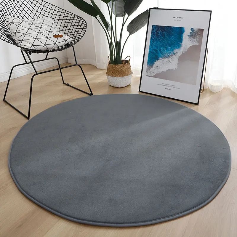 Soft Coral Velvet Round Area Rug Non Slip Modern Living Room Carpet