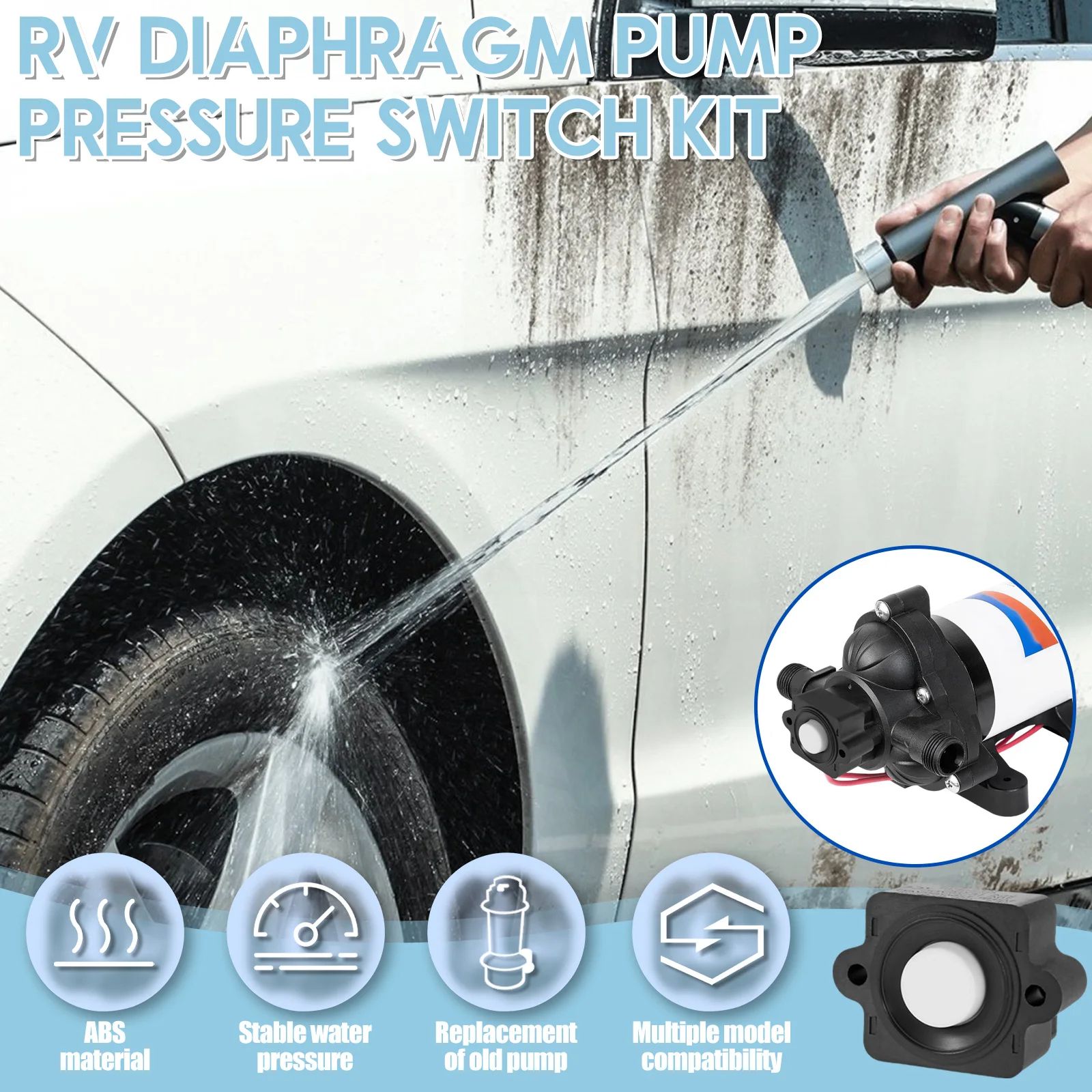 RV Water Pump Pressure Switch Kit Adjustable 40 to 80 PSI Waterproof Diaphragm Pump Controller