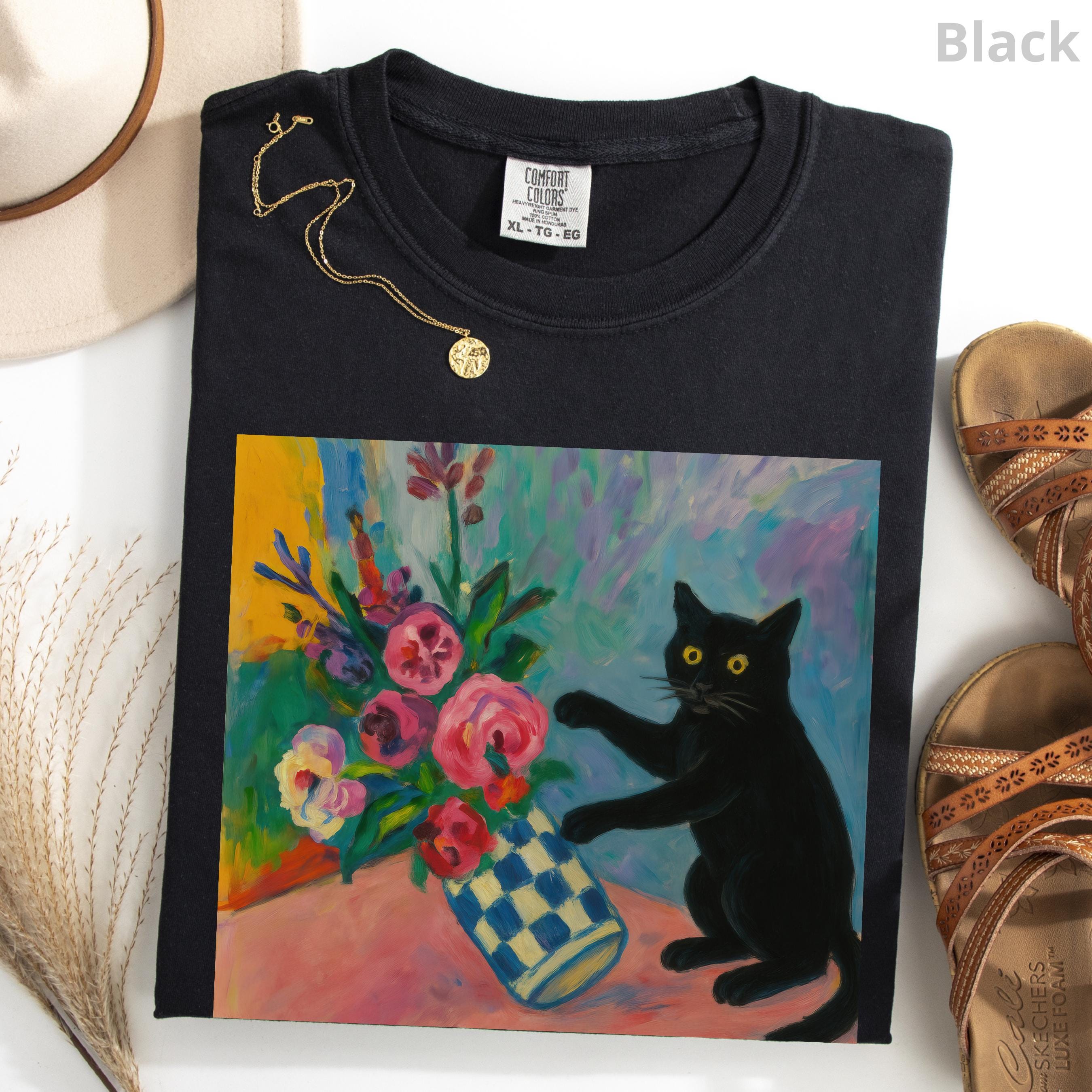Funny Black Cat Art Shirt Matisse Inspired Kitty Lover Graphic Tee