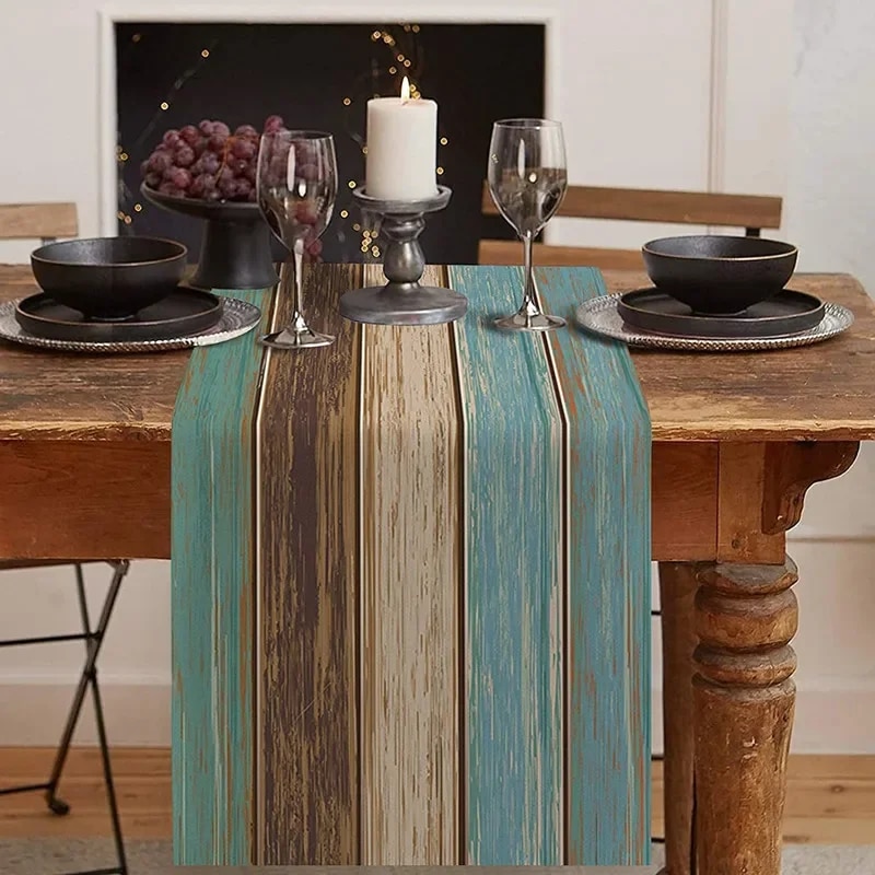 Wood Texture Table Runner - 33*180cm Burlap Linen Rustic Dining Decor for Wedding, Coffee Shop, Home