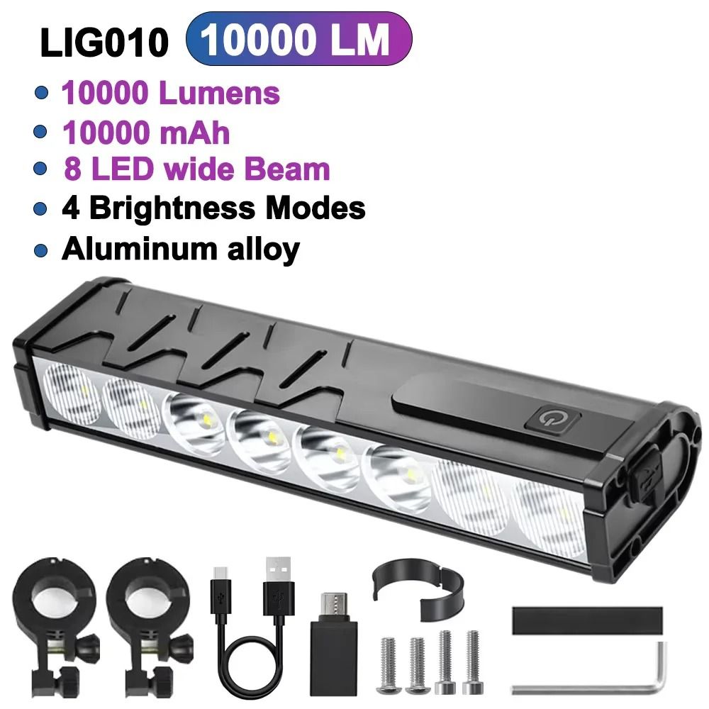 High Power Bicycle Front Light 10000 Lumen USB Rechargeable Waterproof Cycling Lamp